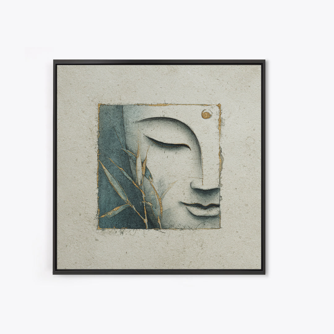 Calm Face with Closed Eyes and Simple Canvas Print, Zen Art, Japanese Decor, Living Room Decor, Fine Art, Zen, Luxury Decor, ZEN-1x1-22
