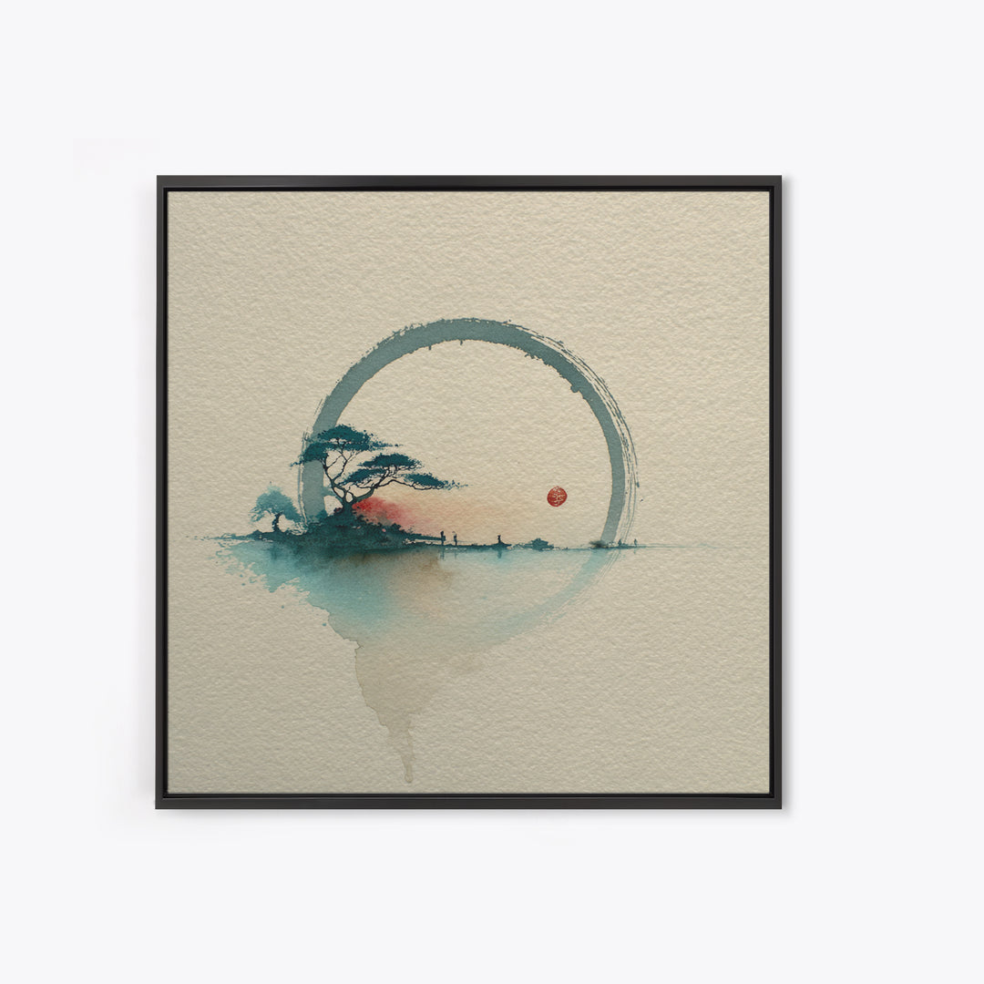 Single Black Ens Circle on Warm Paper Canvas Print, Zen Art, Art, Living Room Decor, Zen, Garden Art, Japanese Wall Art, ZEN-1x1-25