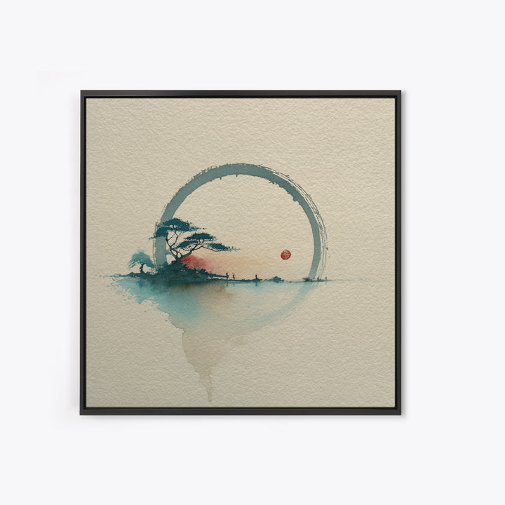 Single Black Ens Circle on Warm Paper Canvas Print, Zen Art, Art, Living Room Decor, Zen, Garden Art, Japanese Wall Art, ZEN-1x1-25