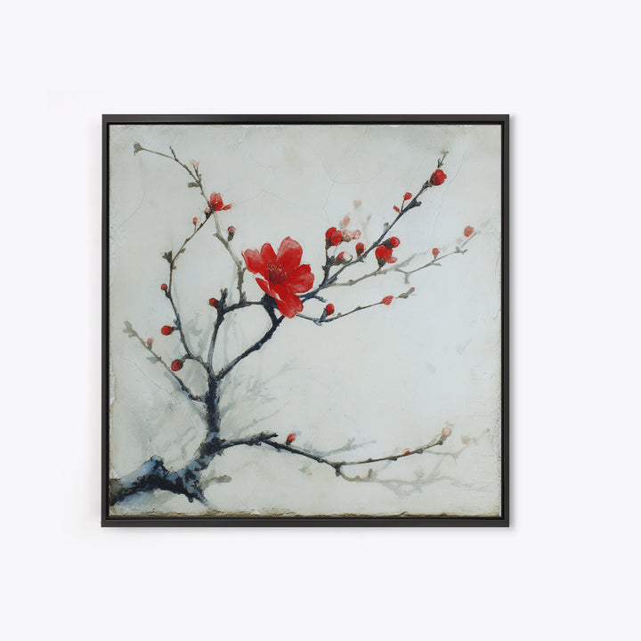Black Branch with One Red Blossom Framed Canvas Print, Zen Art, Art Print, Living Room Decor, Fine Art, Zen, Boho Wall Decor, ZEN-1x1-33