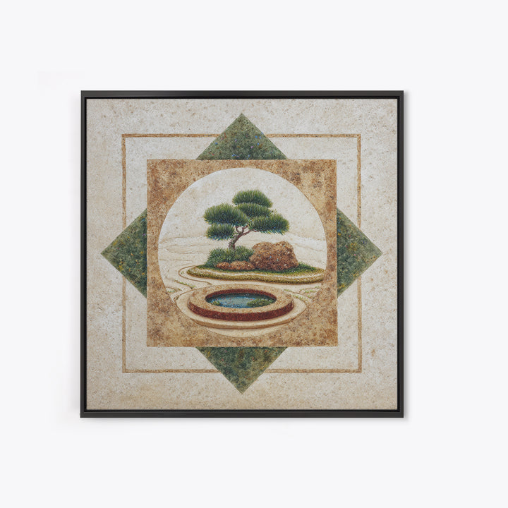 Raked Sand Garden Pattern from Above Framed Canvas Print, Zen Art, Artist, Living Room Decor, Watercolor Art, Zen, ZEN-1x1-6