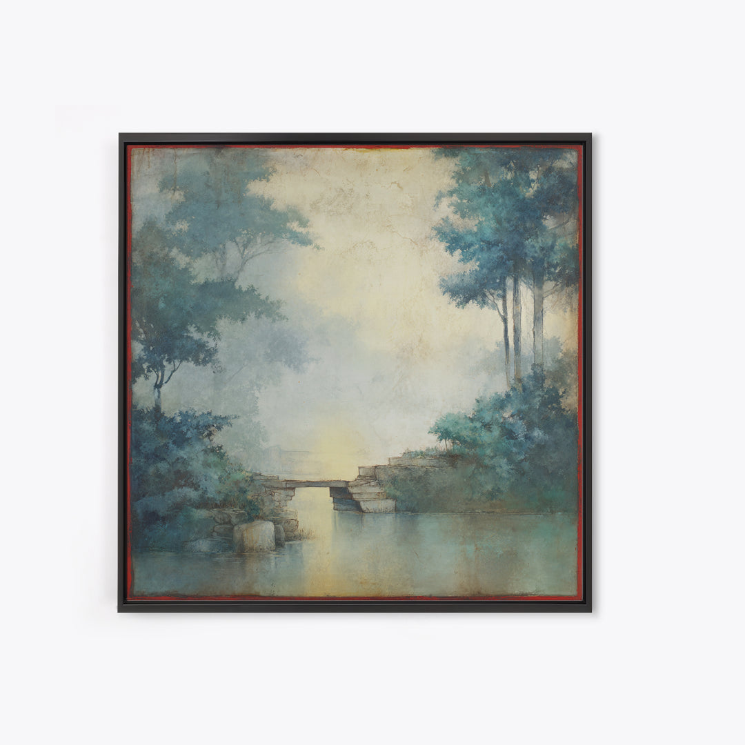 Japanese Garden Bridge Implied Through Shapes Framed Canvas Print, Zen Art, Statement Artwork, Living Room Decor, Fine Art, Zen, ZEN-1x1-62