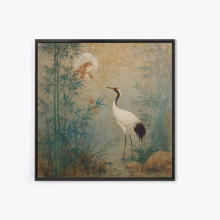 White Crane Standing Framed Canvas Print, Zen Art, Luxury Decor, Living Room Decor, Oil Painting, Zen, Large Wall Art, ZEN-1x1-79