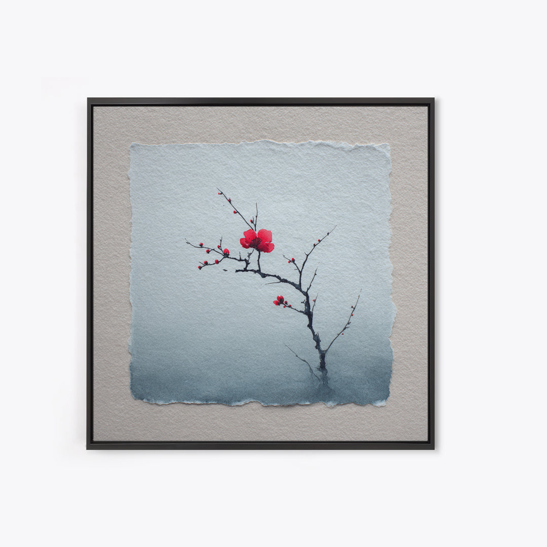 Black Branch with One Red Blossom Canvas Print, Zen Art, Abstract Art, Living Room Decor, Oil Painting, Zen, Wabi Sabi Wall Art, ZEN-1x1-81