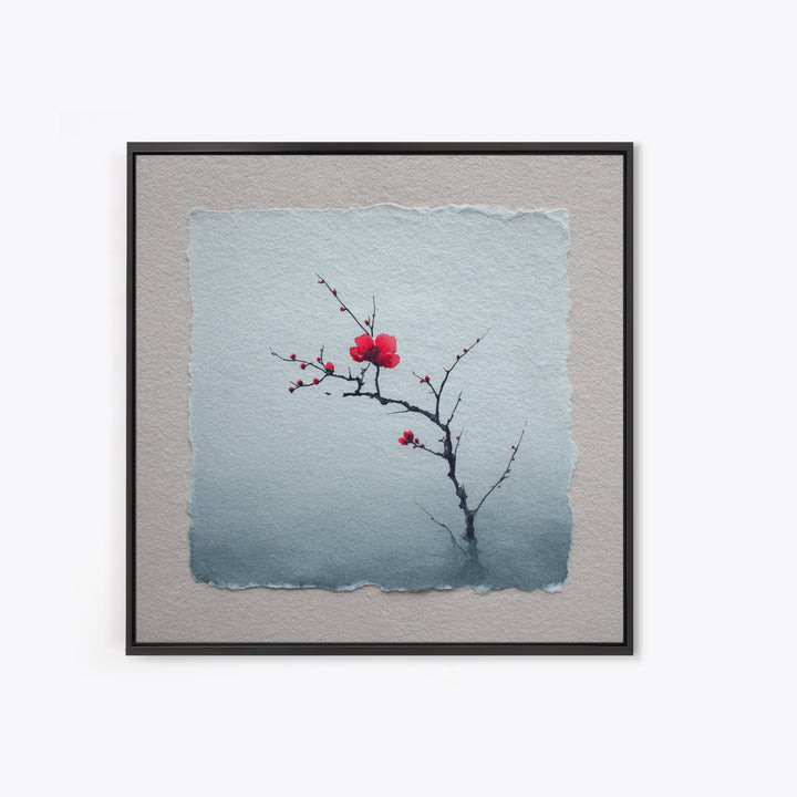 Black Branch with One Red Blossom Canvas Print, Zen Art, Abstract Art, Living Room Decor, Oil Painting, Zen, Wabi Sabi Wall Art, ZEN-1x1-81