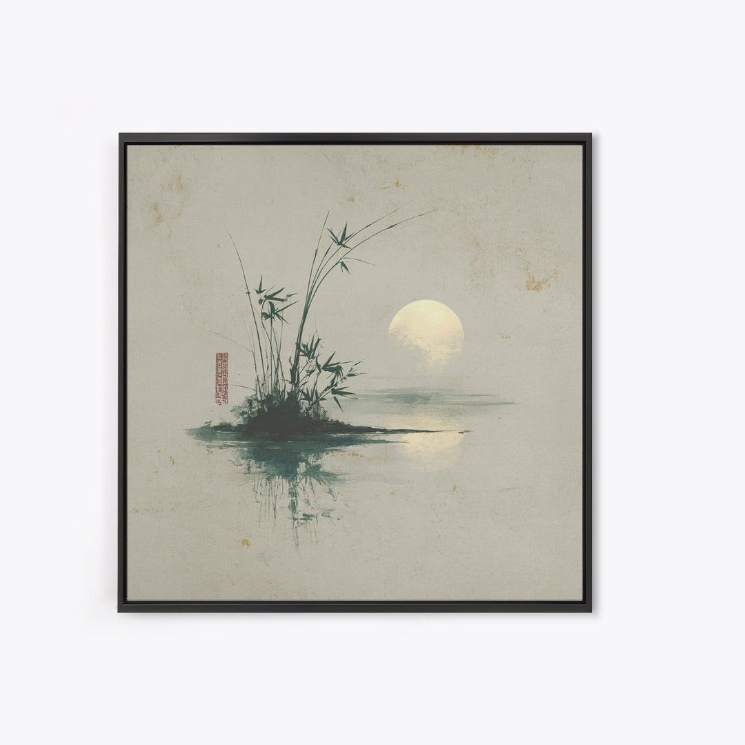 Moon Reflected in Quiet Pond Canvas Print, Zen Art, Textured Painting, Living Room Decor, Oil Painting, Zen, Abstract Art, ZEN-1x1-82