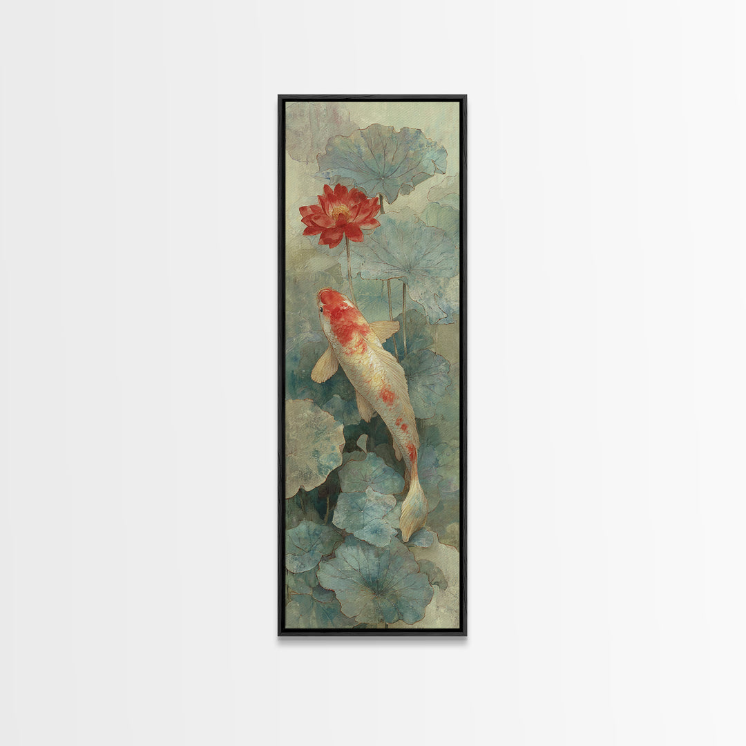 Koi Fish Beneath Floating Lotus Leaves Canvas Print, Zen Art, Abstract Art, Living Room Decor, Watercolor Art, Zen, ZEN-1x3-16