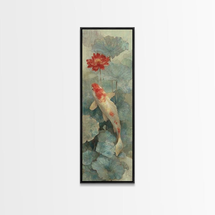 Koi Fish Beneath Floating Lotus Leaves Canvas Print, Zen Art, Abstract Art, Living Room Decor, Watercolor Art, Zen, ZEN-1x3-16