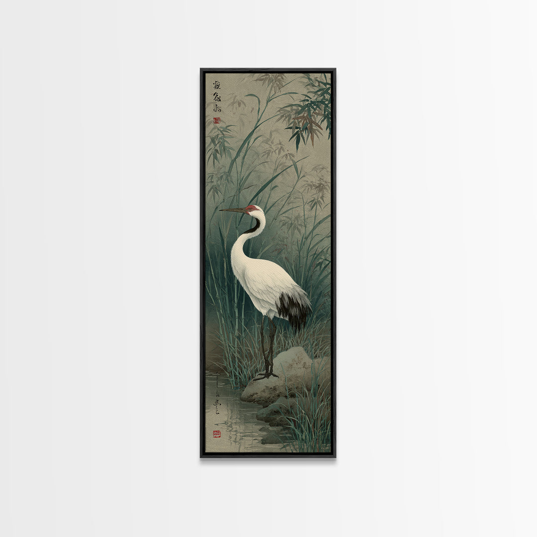 White Crane Standing Framed Canvas Print, Zen Art, Extra Large Wall Art, Living Room Decor, Fine Art, Zen, Boho Decor, ZEN-1x3-19