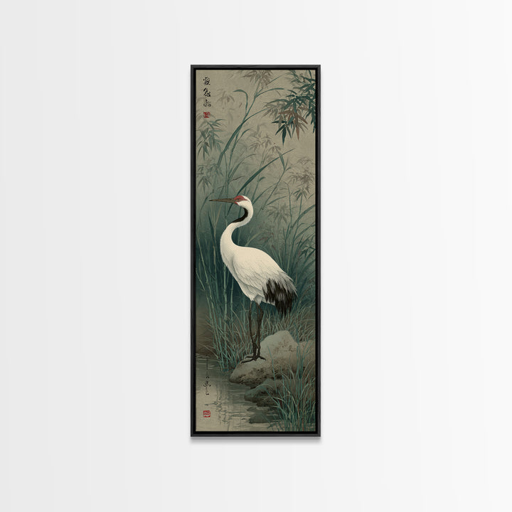 White Crane Standing Framed Canvas Print, Zen Art, Extra Large Wall Art, Living Room Decor, Fine Art, Zen, Boho Decor, ZEN-1x3-19