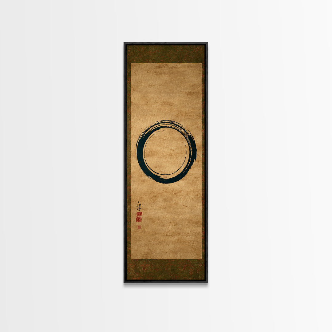 Single Black Ens Circle on Warm Paper Framed Canvas Print, Zen Art, Printable Art, Living Room Decor, Zen, Nature Prints, ZEN-1x3-61