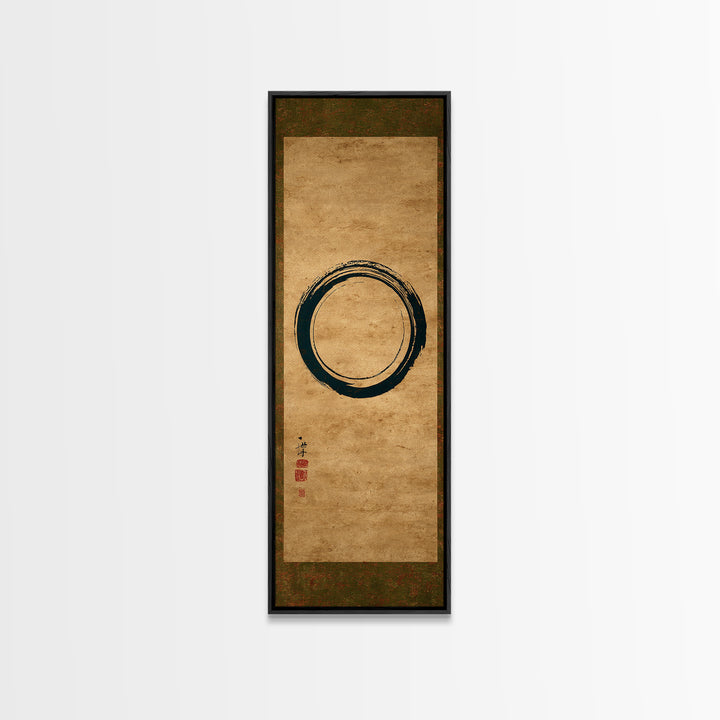 Single Black Ens Circle on Warm Paper Framed Canvas Print, Zen Art, Printable Art, Living Room Decor, Zen, Nature Prints, ZEN-1x3-61