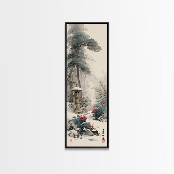 Stone Lantern in Morning Fog Without Garden Canvas Print, Zen Art, Textured Painting, Living Room Decor, Fine Art, Zen, ZEN-1x3-78