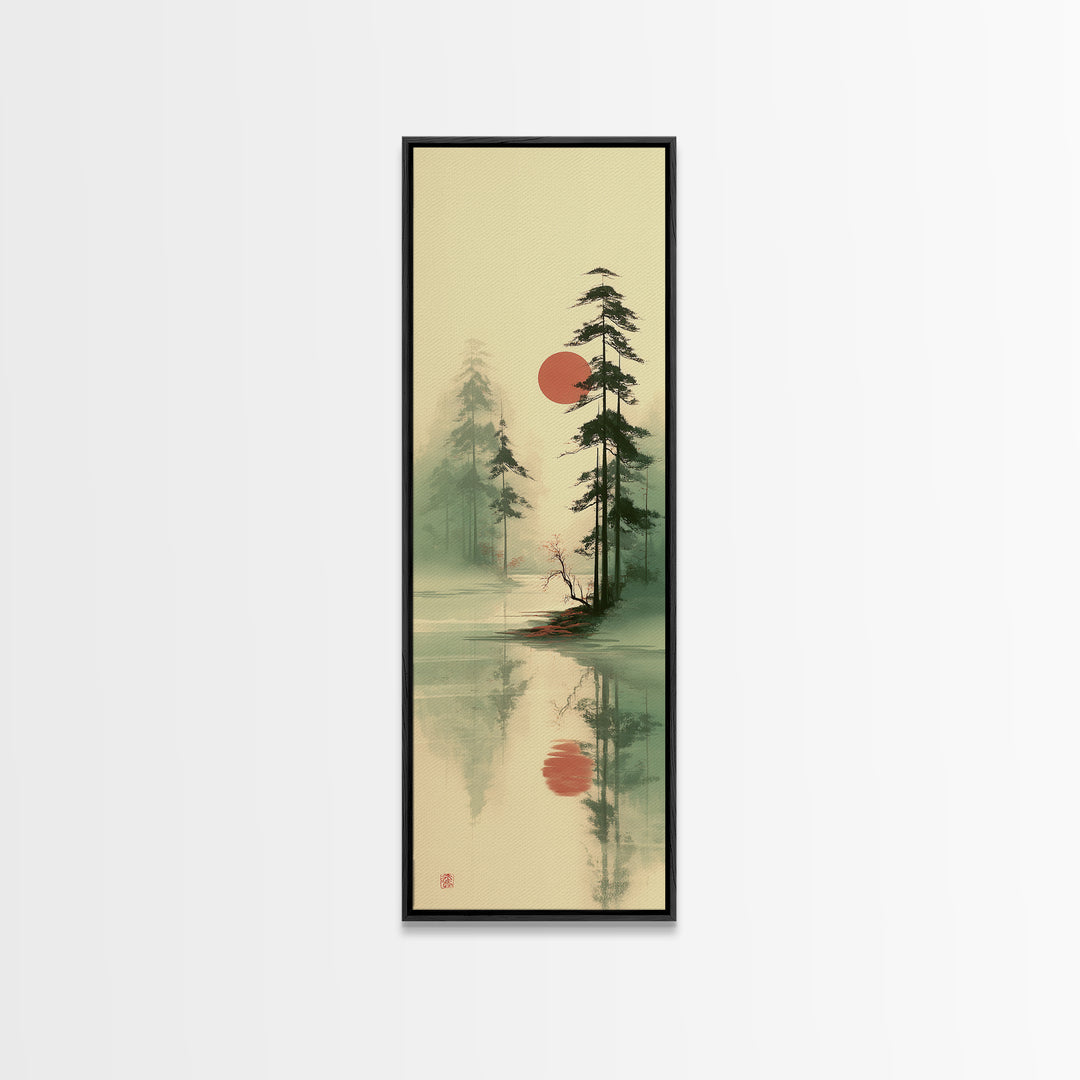 Moon Reflected in Quiet Pond Canvas Print, Zen Art, Home Decor, Living Room Decor, Fine Art, Zen, Boho Wall Art, Garden Art, ZEN-1x3-94