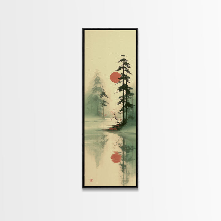 Moon Reflected in Quiet Pond Canvas Print, Zen Art, Home Decor, Living Room Decor, Fine Art, Zen, Boho Wall Art, Garden Art, ZEN-1x3-94
