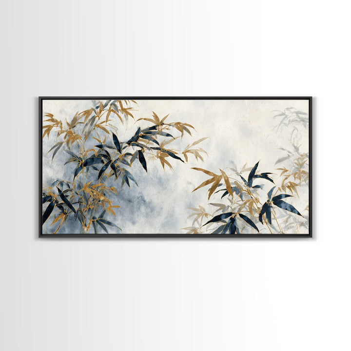 Minimal Bamboo Leaves Framed Canvas Print, Zen Art, Printable Art, Living Room Decor, Zen, Nature Prints, Japanese Decor, ZEN-2x1-13