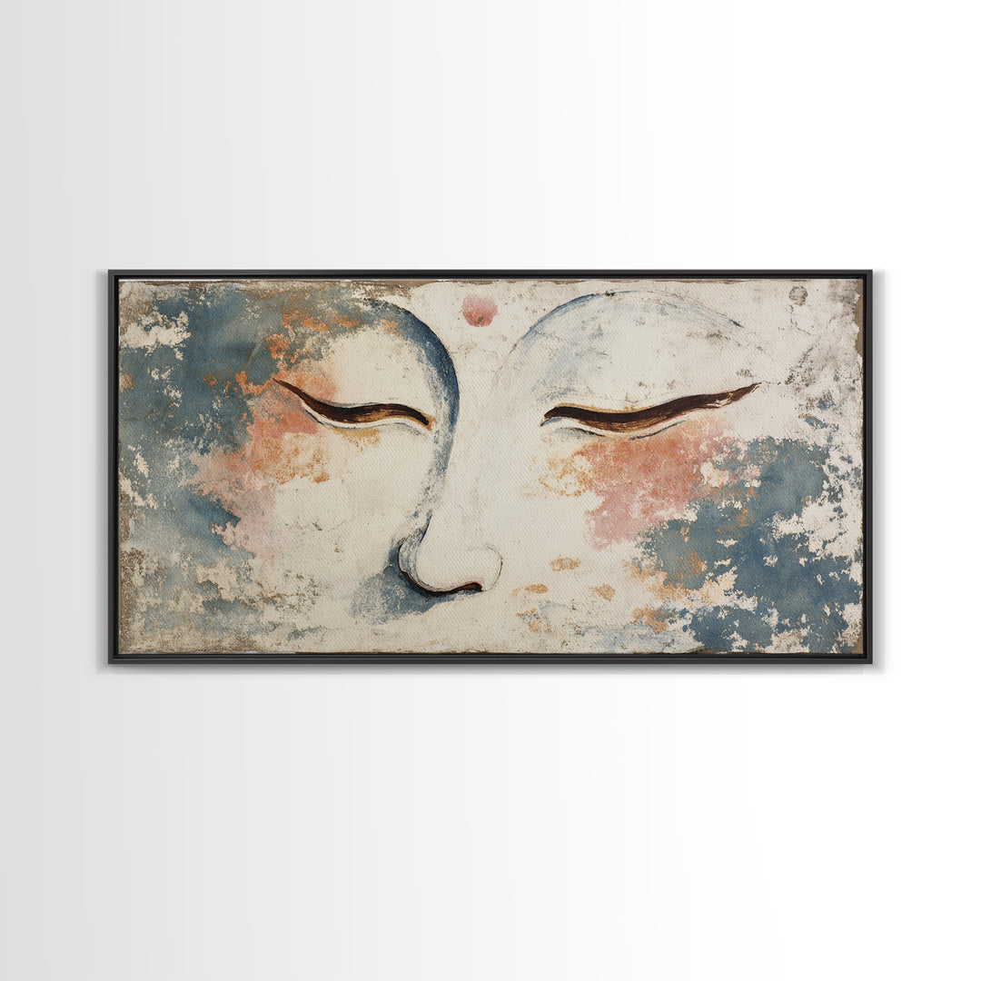 Calm Face with Closed Eyes and Simple Framed Canvas Print, Zen Art, Wall Art, Living Room Decor, Oil Painting, Zen, ZEN-2x1-18