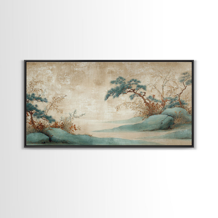 Raked Sand Garden Pattern from Above Framed Canvas Print, Zen Art, Large Wall Art, Living Room Decor, Oil Painting, Zen, ZEN-2x1-50