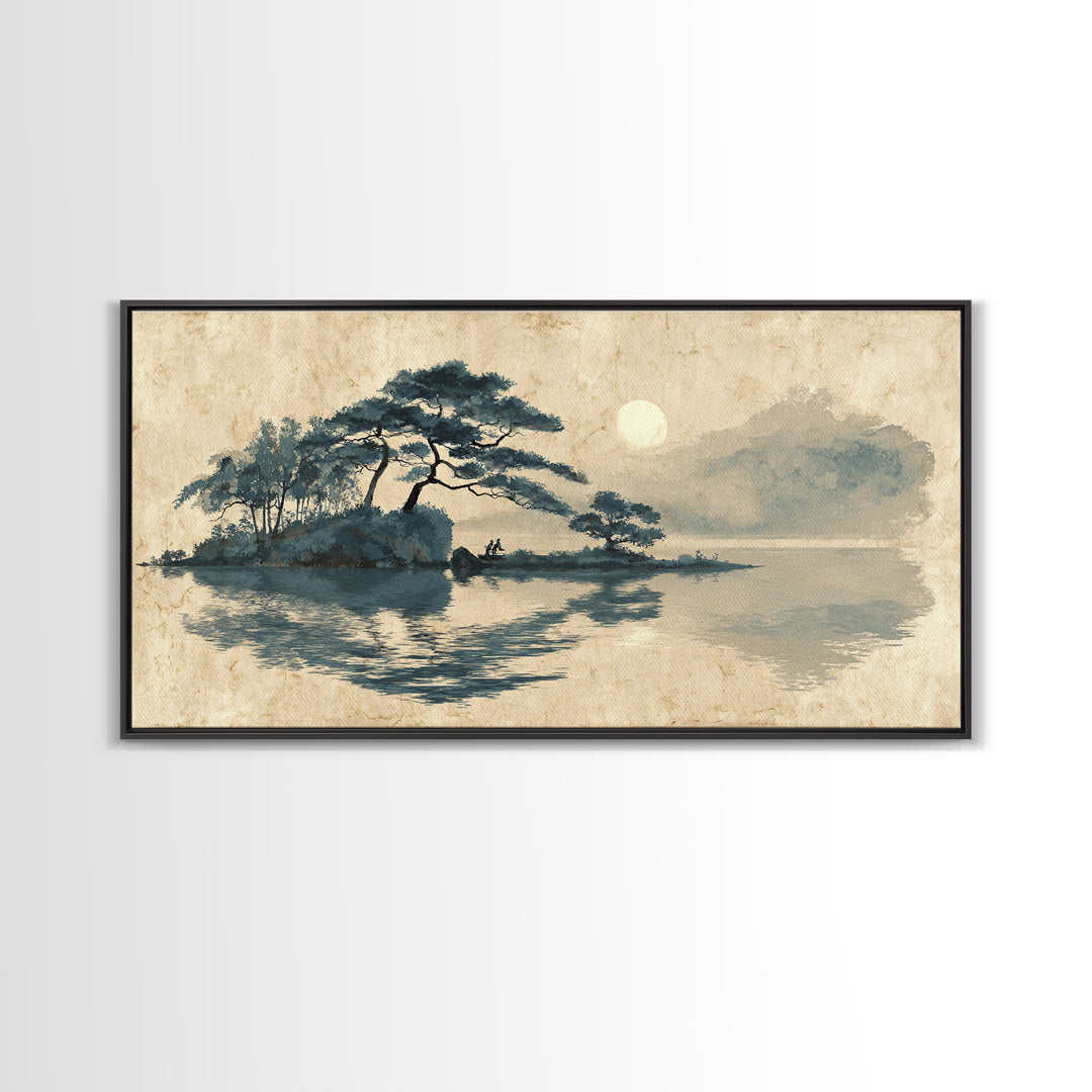 Moon Reflected in Quiet Pond Canvas Print, Zen Art, Canvas Wall Art, Living Room Decor, Fine Art, Zen, Minimalist Wall Art, ZEN-2x1-54