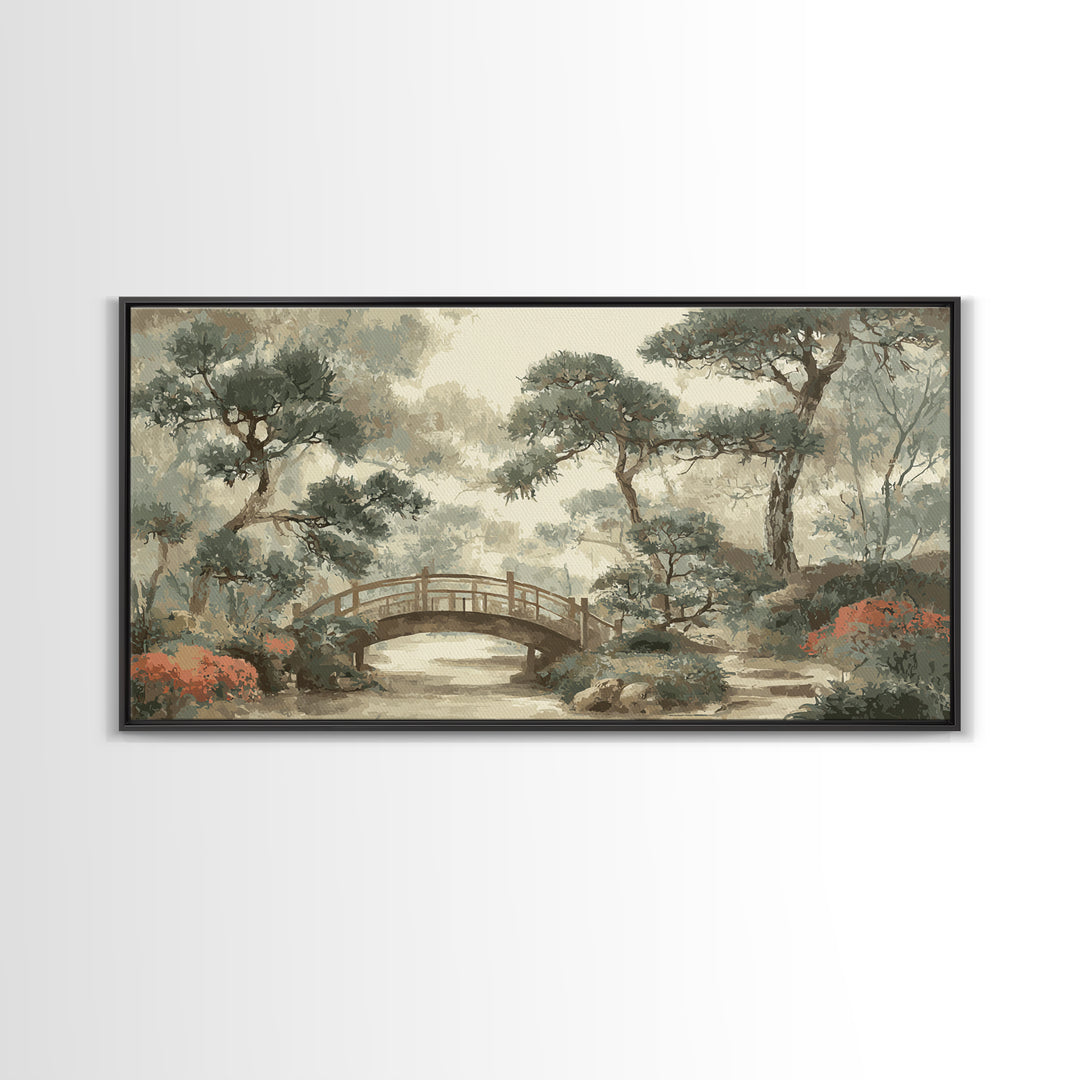 Japanese Garden Bridge Implied Through Shapes Canvas Print, Zen Art, Abstract Art, Living Room Decor, Watercolor Art, Zen, ZEN-2x1-58