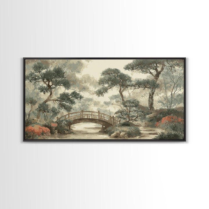 Japanese Garden Bridge Implied Through Shapes Canvas Print, Zen Art, Abstract Art, Living Room Decor, Watercolor Art, Zen, ZEN-2x1-58