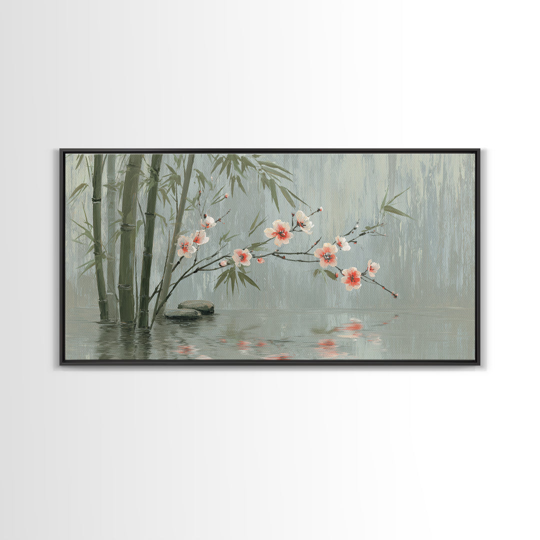 Soft Pine Silhouette Framed Canvas Print, Zen Art, Metal Wall Art, Living Room Decor, Fine Art, Zen, Japandi Wall Art, ZEN-2x1-83