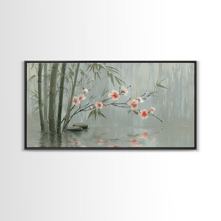 Soft Pine Silhouette Framed Canvas Print, Zen Art, Metal Wall Art, Living Room Decor, Fine Art, Zen, Japandi Wall Art, ZEN-2x1-83