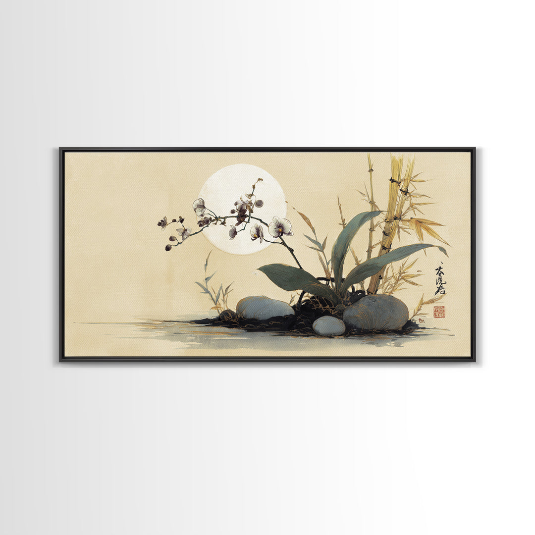 Single Orchid Stem Framed Canvas Print, Zen Art, Garden Art, Living Room Decor, Fine Art, Zen, Artist, Neutral Wall Art, ZEN-2x1-91