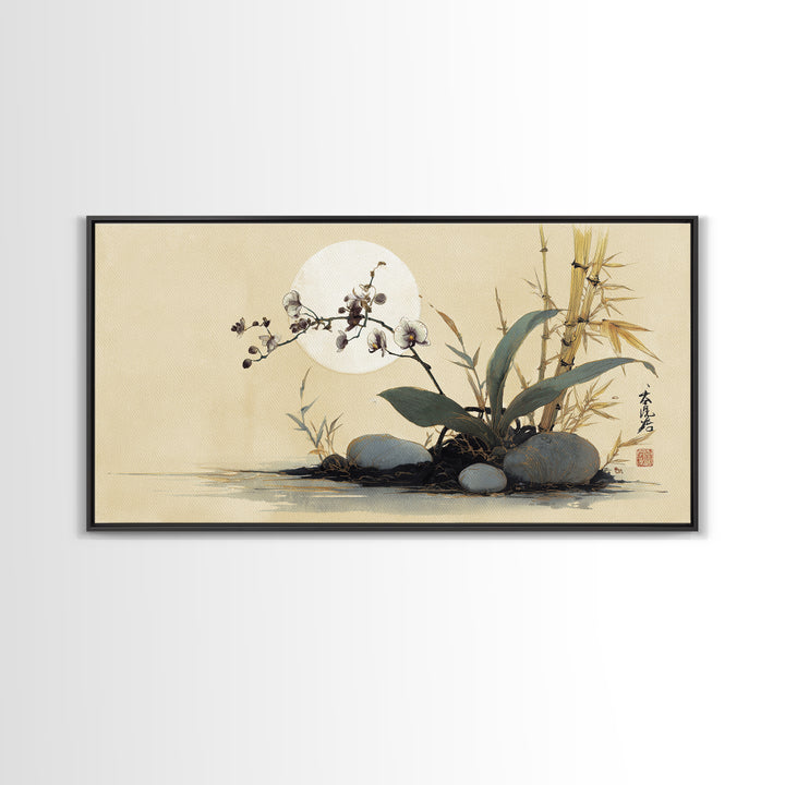 Single Orchid Stem Framed Canvas Print, Zen Art, Garden Art, Living Room Decor, Fine Art, Zen, Artist, Neutral Wall Art, ZEN-2x1-91