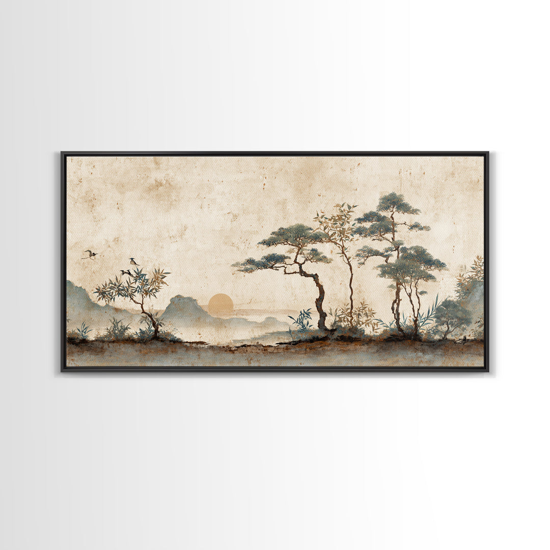 Raked Sand Garden Pattern from Above Canvas Print, Zen Art, Boho Wall Art, Living Room Decor, Watercolor Art, Zen, Flower Print, ZEN-2x1-98