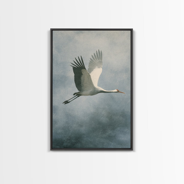 Crane Flying Across Pale Sun Framed Canvas Print, Zen Art, Metal Wall Art, Living Room Decor, Abstract Art, Zen, ZEN-2x3-56