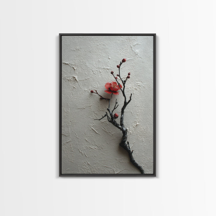 Black Branch with One Red Blossom Canvas Print, Zen Art, Japanese Decor, Living Room Decor, Oil Painting, Zen, Luxury Decor, ZEN-2x3-65
