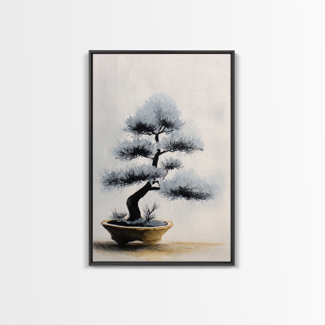 Bonsai Tree in Simple Ceramic Pot Framed Canvas Print, Zen Art, Large Wall Art, Living Room Decor, Abstract Art, Zen, ZEN-2x3-92