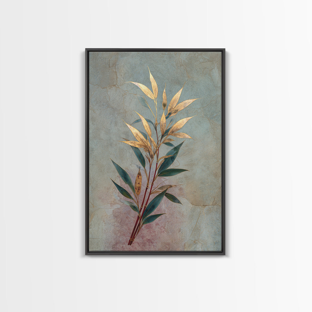 Minimal Bamboo Leaves Framed Canvas Print, Zen Art, Artist, Living Room Decor, Fine Art, Zen, Textured Painting, ZEN-2x3-97