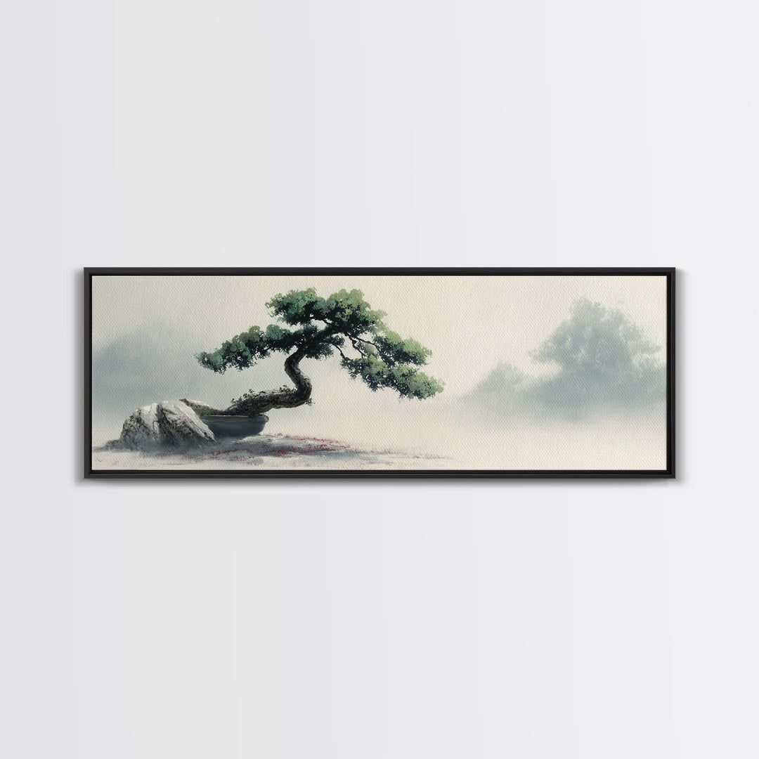Bonsai Tree in Simple Ceramic Pot Canvas Print, Zen Art, Living Room Decor, Abstract Art, Zen, Abstract Painting, ZEN-3x1-100
