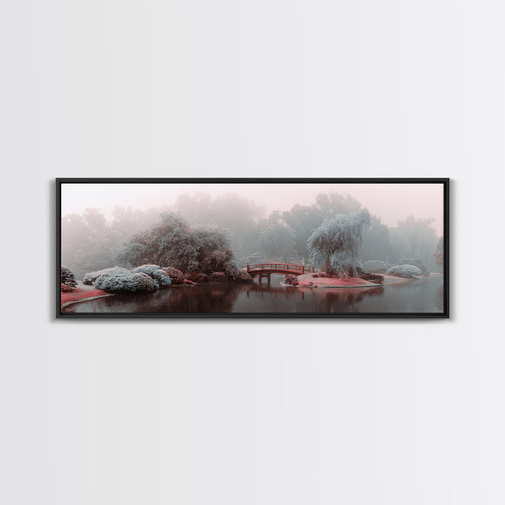 Japanese Garden Bridge Implied Through Shapes Canvas Print, Zen Art, Abstract Art, Living Room Decor, Watercolor Art, Zen, ZEN-3x1-30