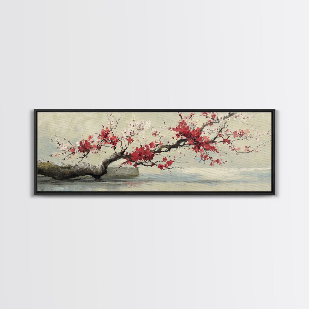 Falling Cherry Blossoms on Cream Ground Canvas Print, Zen Art, Neutral Decor, Living Room Decor, Fine Art, Zen, Wall Decor, ZEN-3x1-36