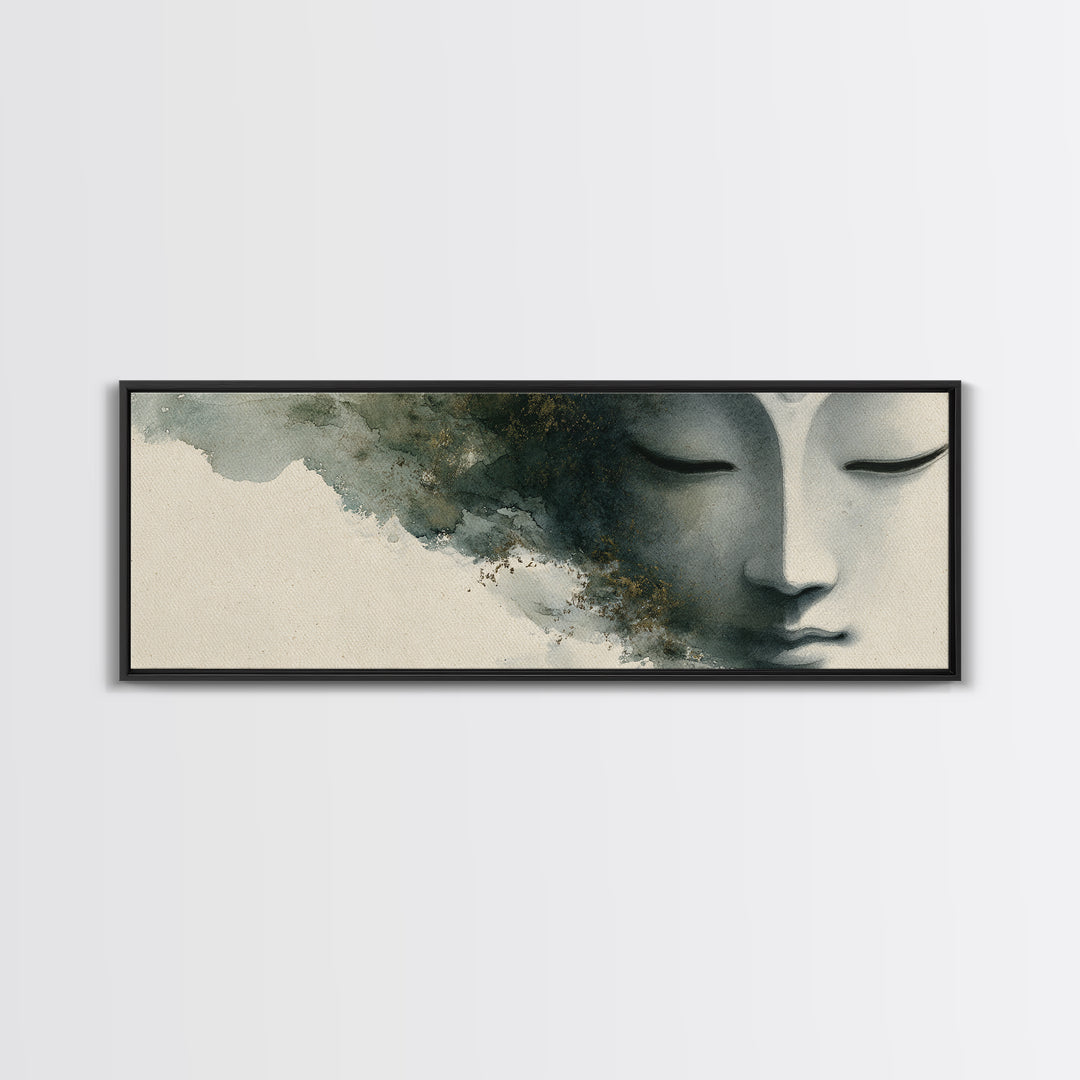 Calm Face with Closed Eyes and Simple Canvas Print, Zen Art, Japanese Art, Living Room Decor, Fine Art, Zen, Contemporary Art, ZEN-3x1-38