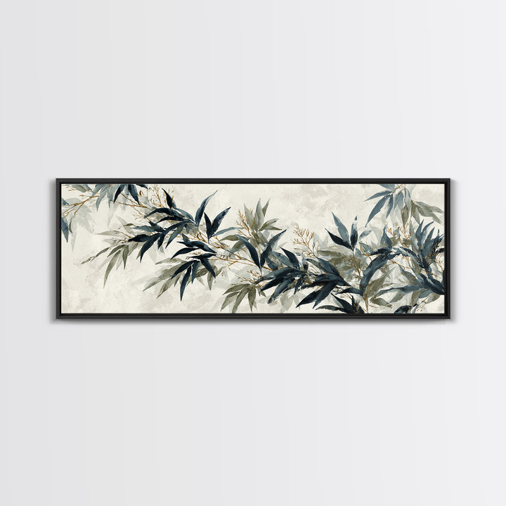 Minimal Bamboo Leaves Framed Canvas Print, Zen Art, Statement Artwork, Living Room Decor, Fine Art, Zen, Printable Wall Art, ZEN-3x1-57