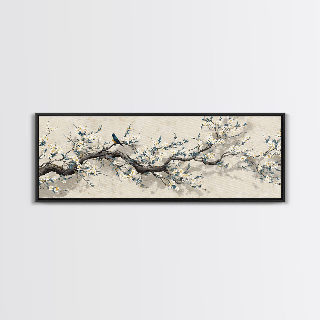 Falling Cherry Blossoms on Cream Ground Framed Canvas Print, Zen Art, Luxury Decor, Living Room Decor, Fine Art, Zen, ZEN-3x1-60