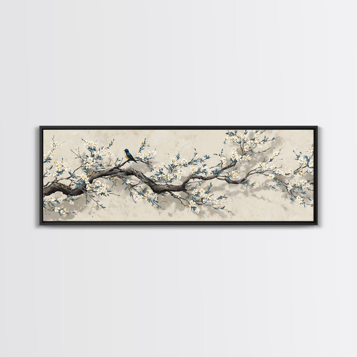 Falling Cherry Blossoms on Cream Ground Framed Canvas Print, Zen Art, Luxury Decor, Living Room Decor, Fine Art, Zen, ZEN-3x1-60