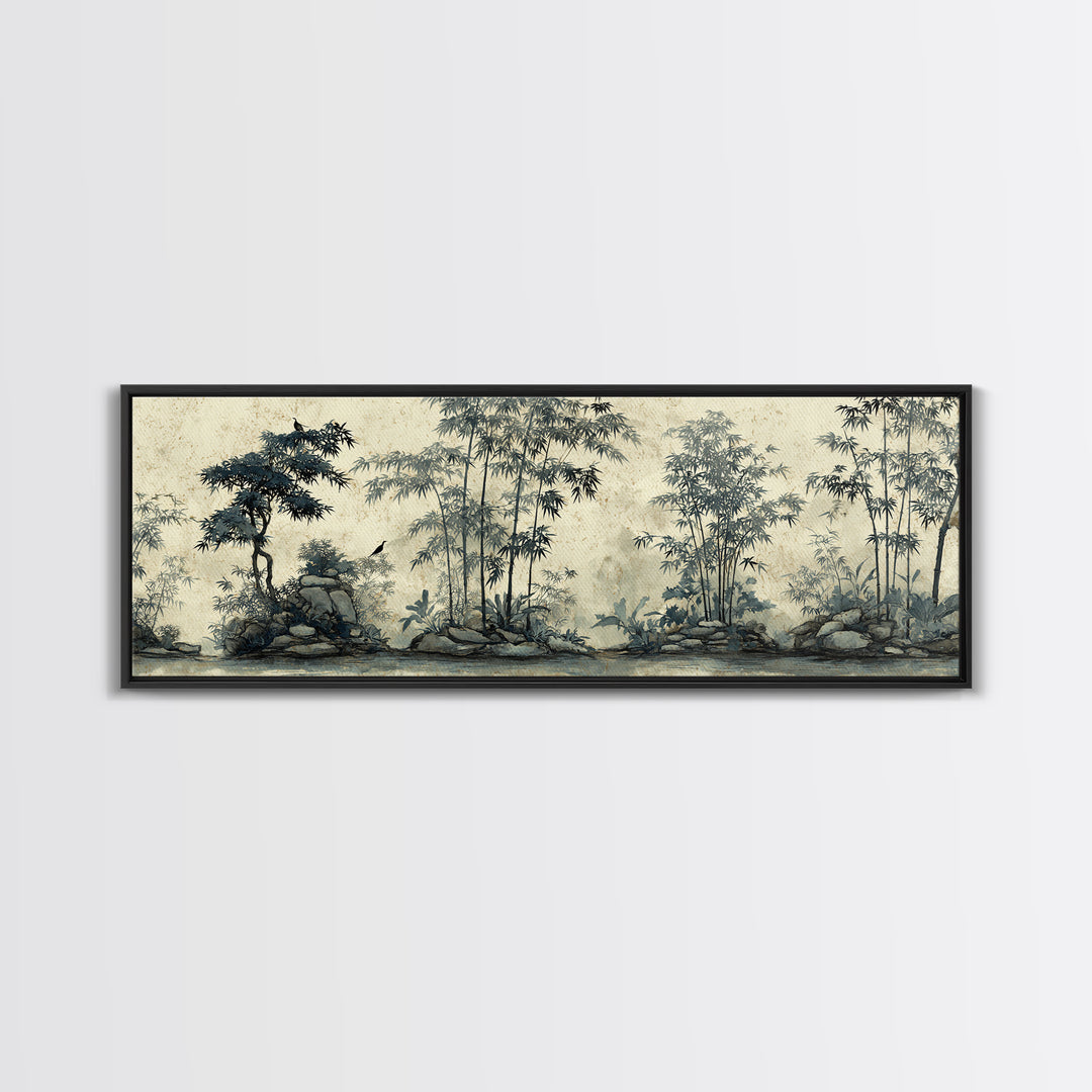 Soft Pine Silhouette Framed Canvas Print, Zen Art, Abstract Painting, Living Room Decor, Oil Painting, Zen, Gallery Decor, ZEN-3x1-79