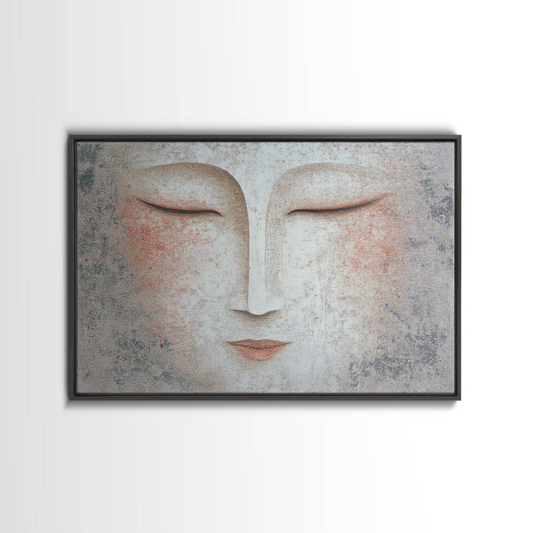 Calm Face with Closed Eyes and Simple Framed Canvas Print, Zen Art, Japanese Wall Art, Living Room Decor, Oil Painting, Zen, ZEN-3x2-2