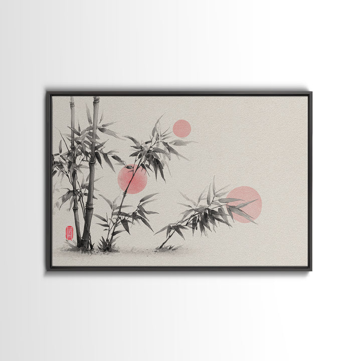 Bamboo Stalks in Sparse Ink Wash Framed Canvas Print, Zen Art, Wabi Sabi Wall Art, Living Room Decor, Zen, Statement Artwork, ZEN-3x2-6