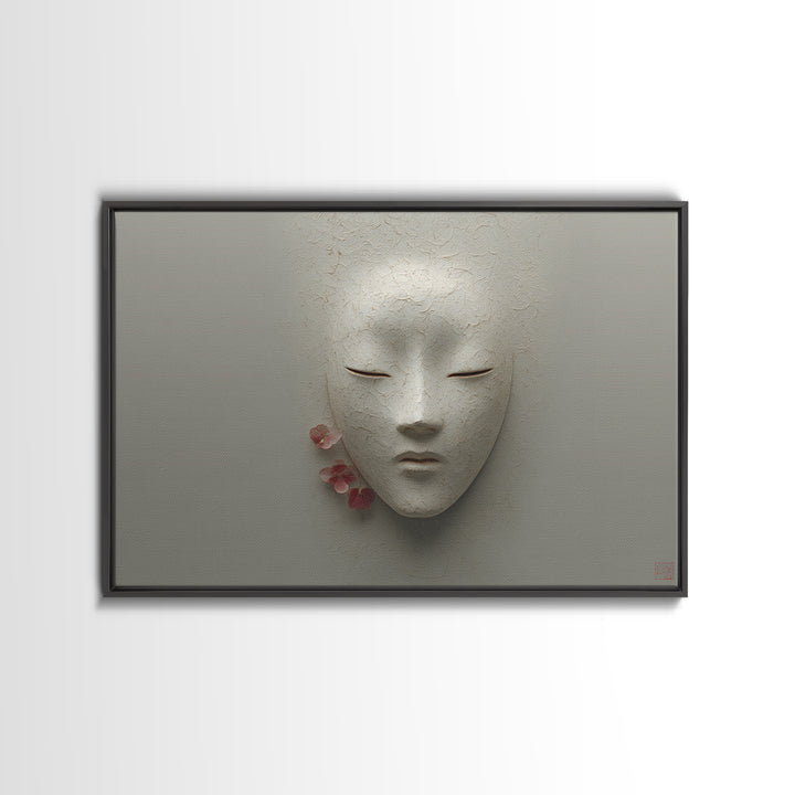 Calm Face with Closed Eyes and Simple Framed Canvas Print, Zen Art, Artist, Living Room Decor, Fine Art, Zen, Textured Painting, ZEN-3x2-74