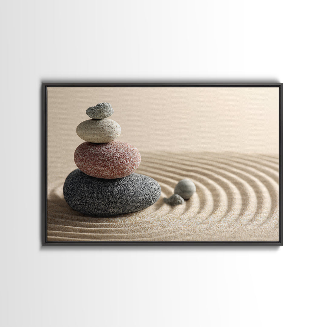 Smooth Pebbles Arranged Framed Canvas Print, Zen Art, Garden Art, Living Room Decor, Fine Art, Zen, Artist, Neutral Wall Art, ZEN-3x2-87
