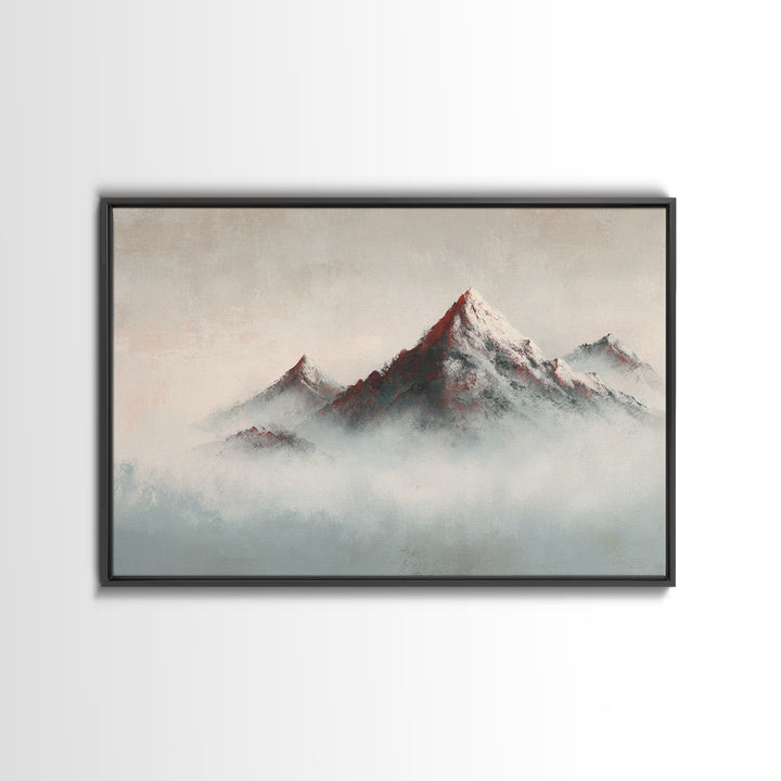 Minimal Mountain in Fog with Empty Space Framed Canvas Print, Zen Art, Contemporary Art, Living Room Decor, Oil Painting, Zen, ZEN-3x2-9