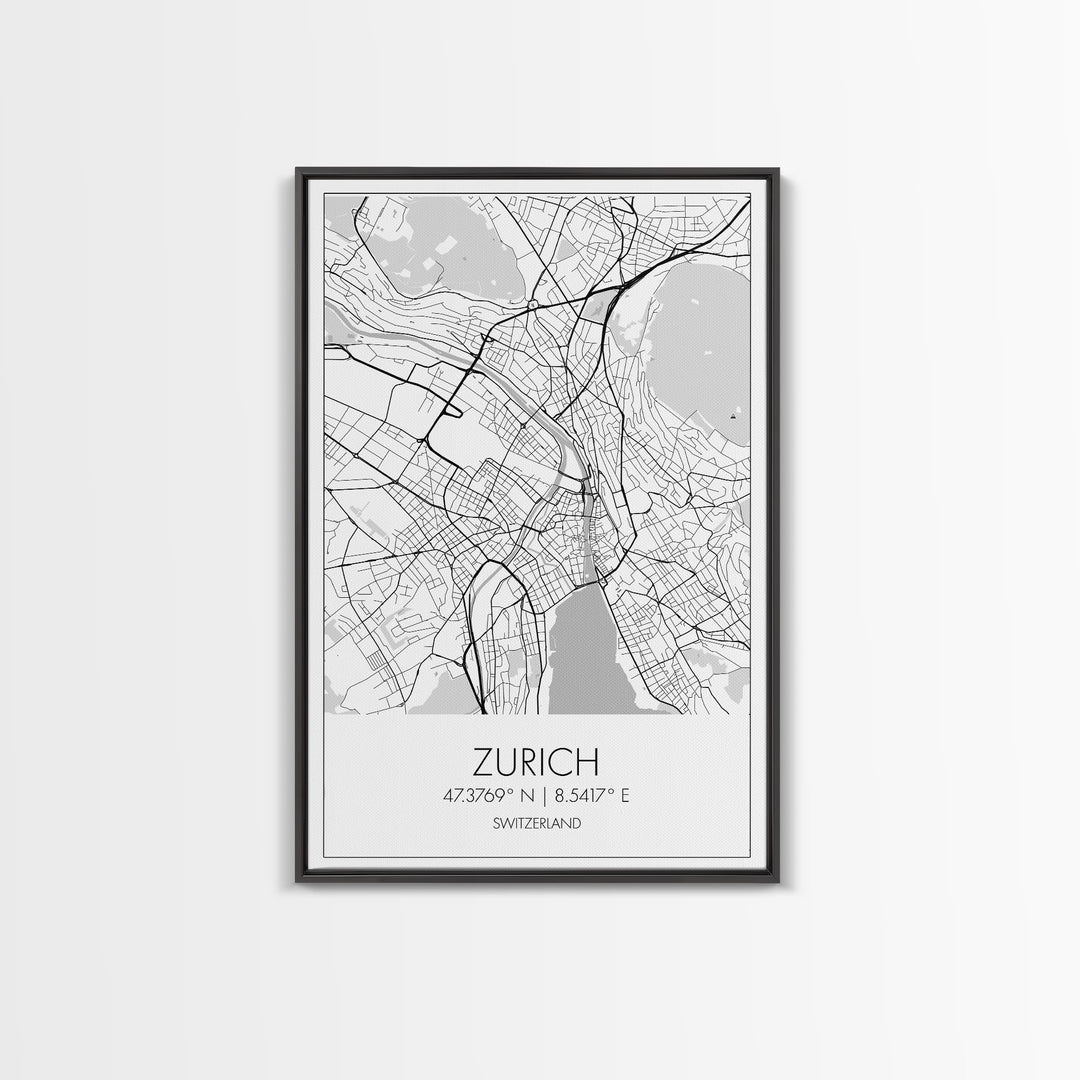 Zurich Street Map, Switzerland Map, Europe City Map Print, Minimalist Art, Wall Art, Canvas Print, Travel Art, Wall Hanging, Honeymoon Gift
