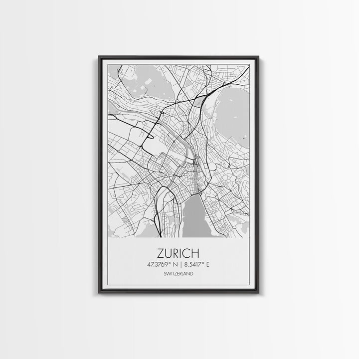 Zurich Street Map, Switzerland Map, Europe City Map Print, Minimalist Art, Wall Art, Canvas Print, Travel Art, Wall Hanging, Honeymoon Gift