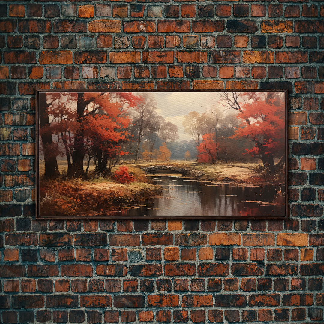 Fall Decor Framed Canvas Print | Trees With Falling Leaves | Fall Wedding Decor | Fall Home Decor | Fall Wall Decor | Rustic Fall Decor